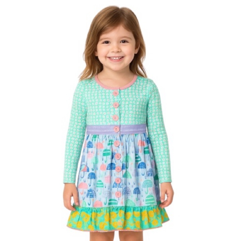 Matilda Jane Long Sleeve Ruffle Umbrella Print Dress - Size 4